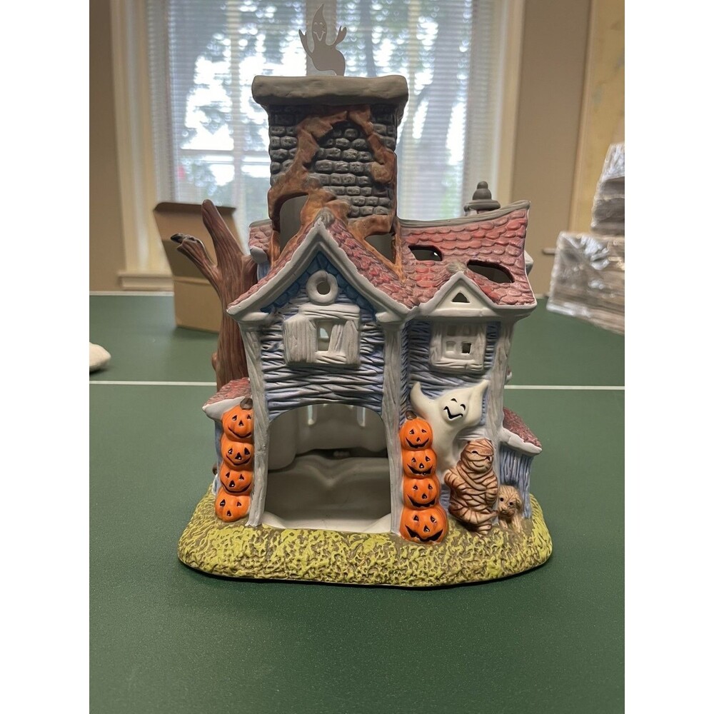 Partylite Ghostly Tealight House Halloween Haunted Candle Skeleton Pumpkins Bird